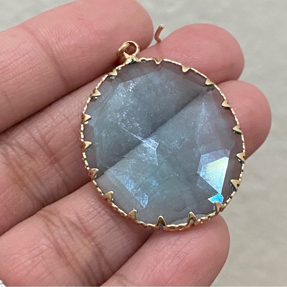 Unsigned Blue Topaz Faceted Glass Round Bezel Drop Earrings 11.8g - Picture 14 of 15